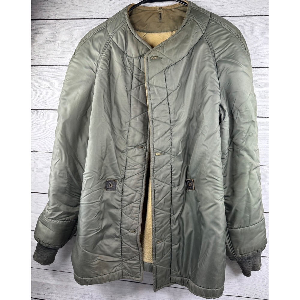 Vintage Quilted Bomber Jacket Military Style Olive Green Lined Warm Winter Coat